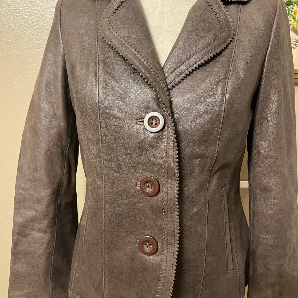Sigrid Olsen Brown Leather Jacket size XS